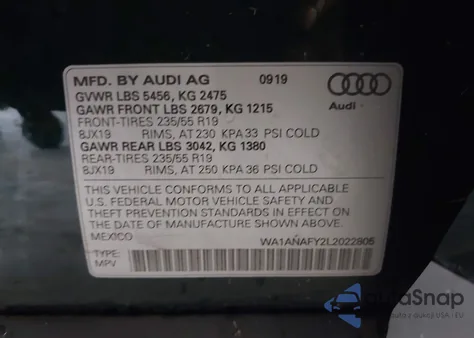 2020 Audi Q5 Premium 45 Tfsi Quattro S Tronic/Titanium Premium 45 Tfsi Quattro S Tronic из США, поврежденный, VIN WA1ANAFY2L2022805